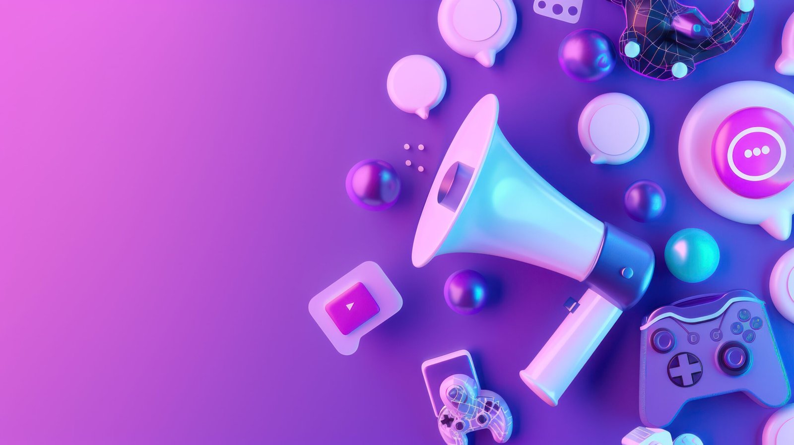 social media marketing with game controller and megaphone